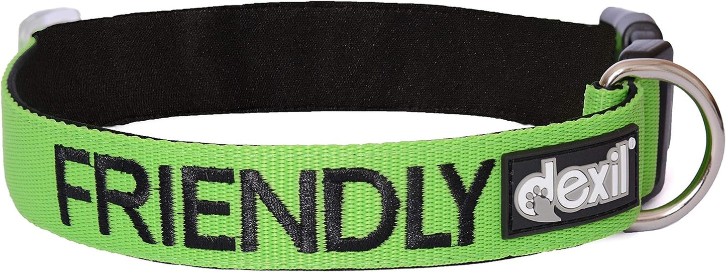 "Stay Safe with Friendly: Green Color Coded Dog Collar - Alert Others to Your Dog's Presence!"