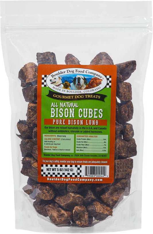 "Delicious and Nutritious Vet-Approved Bison Cubes: Premium Grain-Free Dog Treats - Made with 100% Natural Bison, Low-Calorie Delights for Your Beloved Pet (5oz)"