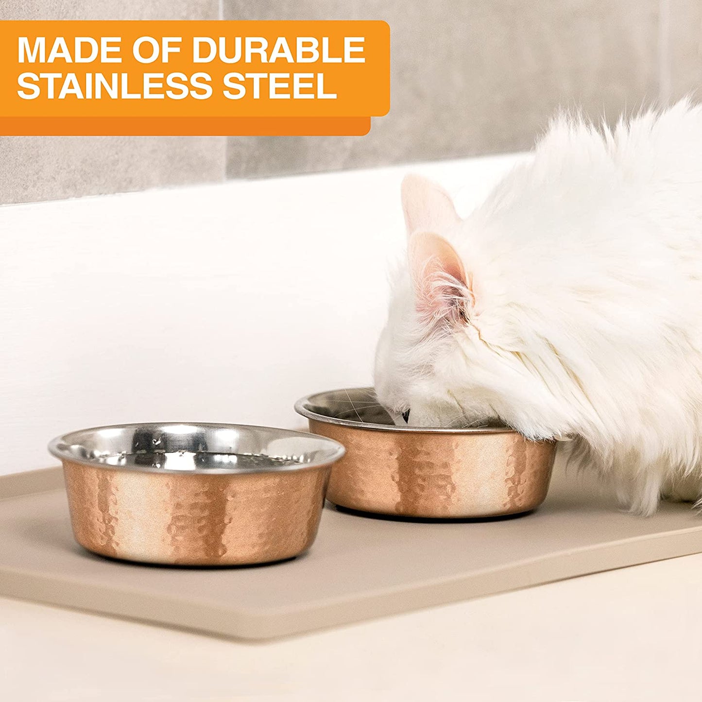 "Exquisite Hammered Copper Bowls - Elegant and Stylish Pet Dishes for Dogs and Cats (Small)"