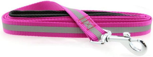 Professional product title: ```High Visibility Reflective Strip Nylon Leash with Comfortable Grip Handle - 3/4 Inch Width X 5 Feet Length (Raspberry Pink)```