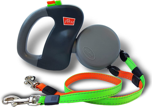Two Dog Reflective Retractable Pet Leash Reflective Orange And Green Leads Dual Lock Auto Tangle-free