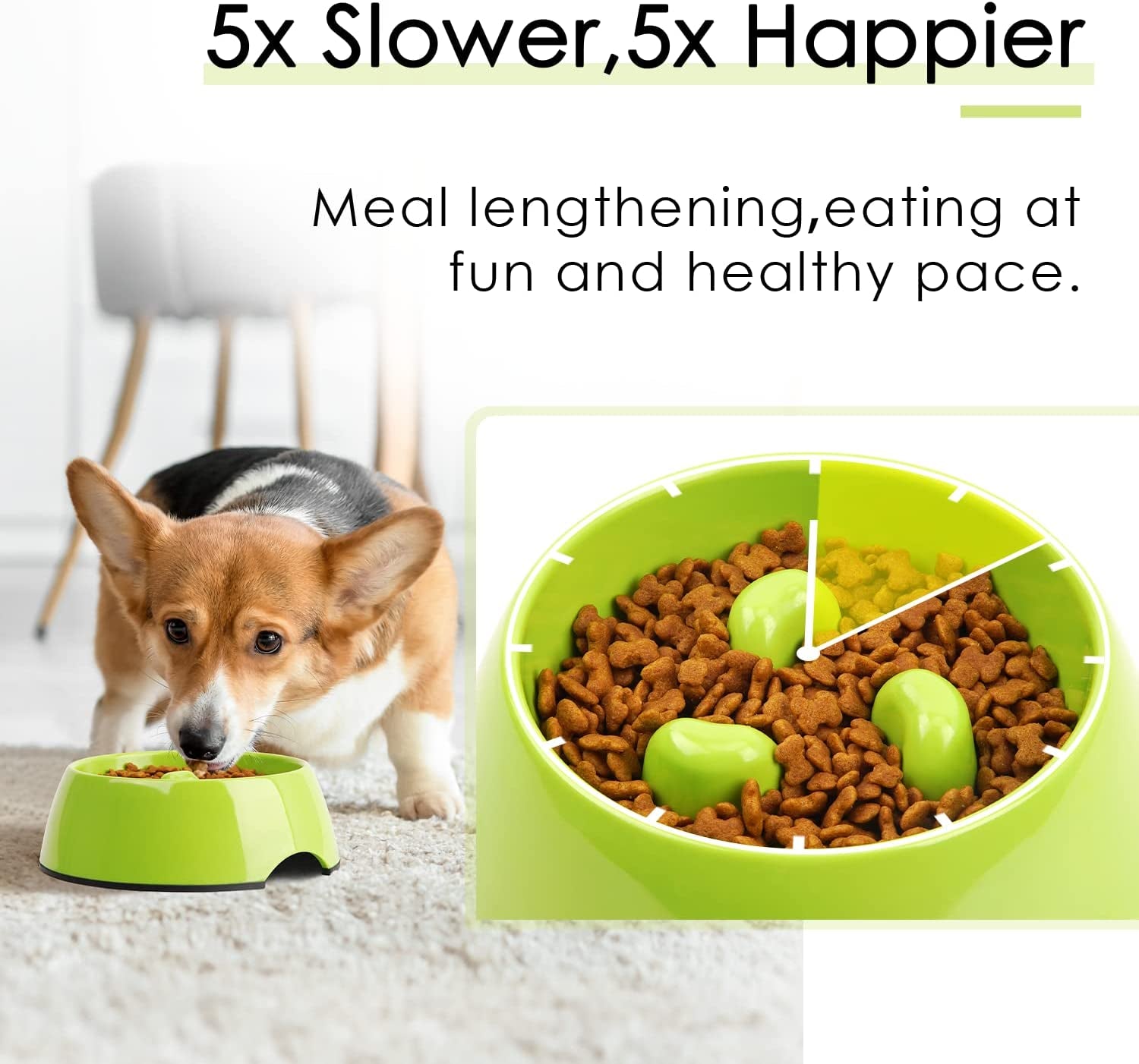 Professional Title: "Premium Slow Feeder Dog Bowl - 1.5 Cup Capacity for Small to Medium Breeds - Promotes Healthy Eating and Prevents Gulping - Interactive Bloat Prevention - Non-Slip Design - Green"