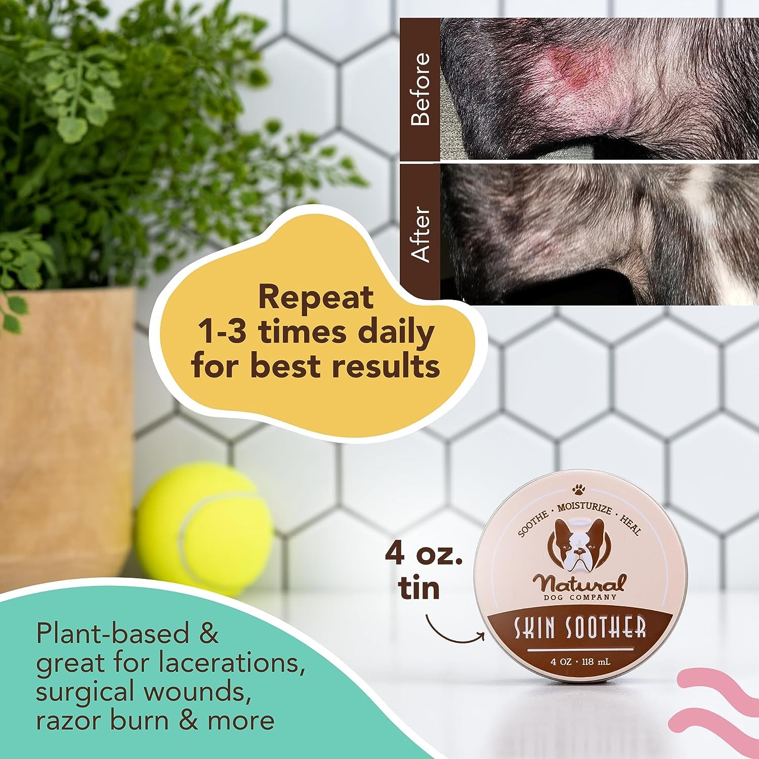 Professional Product Title: "Dog Skin Soother: 4 Oz Tin for Allergy and Itch Relief, Moisturizer for Dry Skin, Ultimate Healing Balm, and Rash Cream"