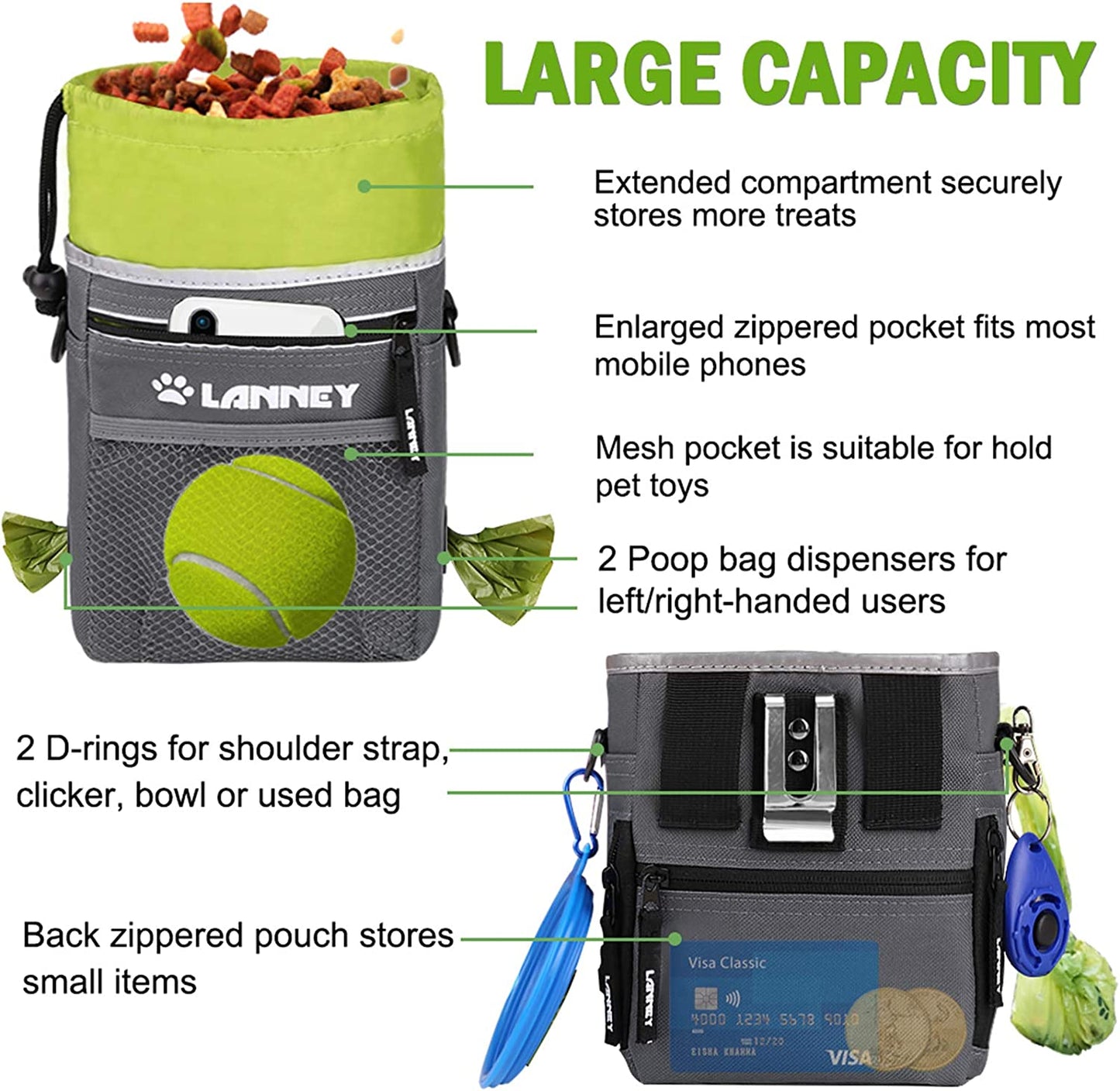 Dog Treat Pouch Treat Bag with Adjustable Belt & Poop Bag Dispenser