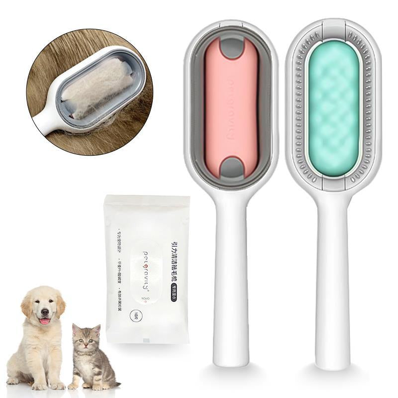 Professional Title: "Dual-Sided Pet Grooming Brush with Wipes - Effective Hair Removal for Cats and Dogs - Essential Accessories for Pet Care"