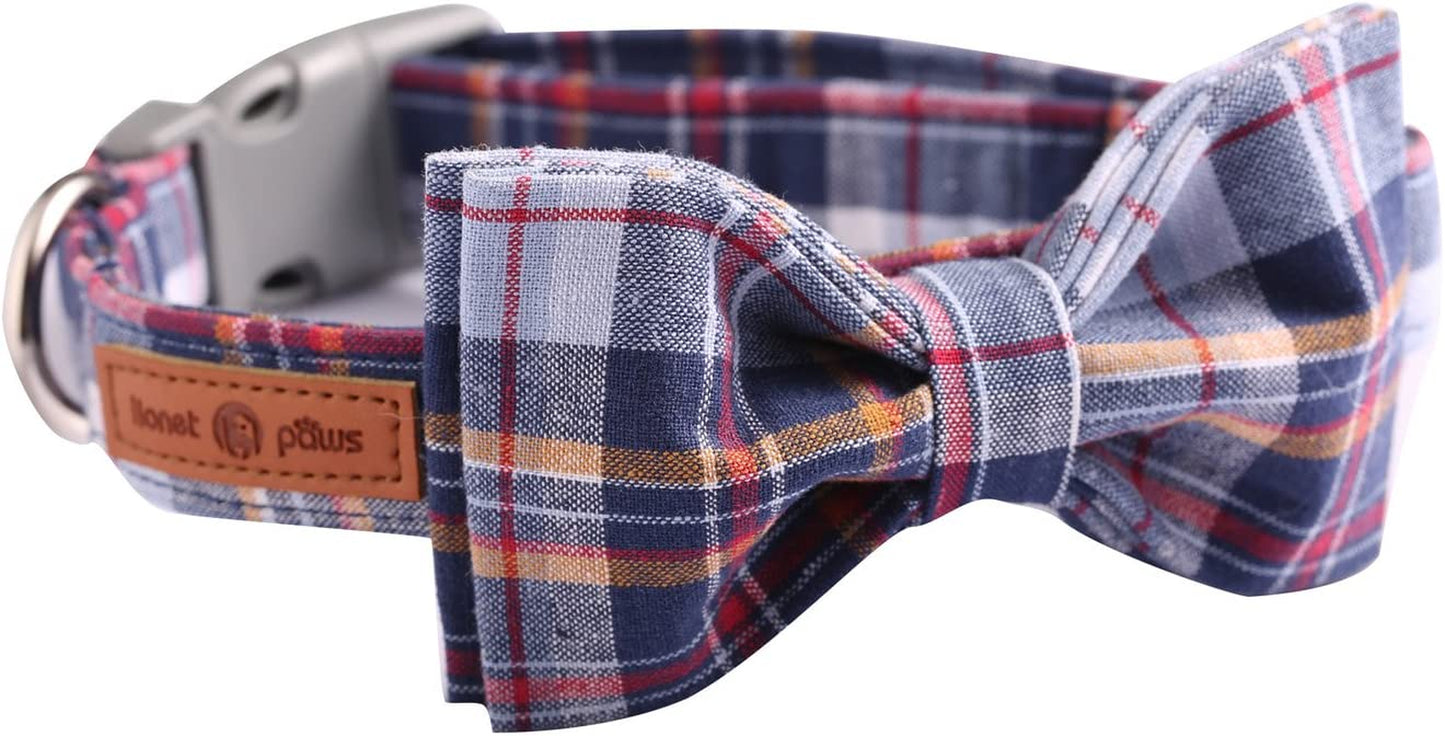 Dog and Cat Collar with Bowtie Grid Collar Plastic Buckle Light Adjustable Collars for Small Medium Large Dogs