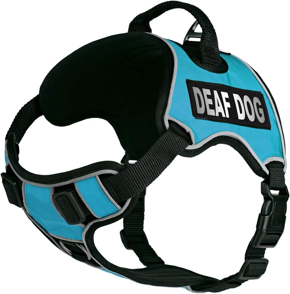 "Ultimate Comfort and Control: Quest No-Pull Dog Harness with Reflective Patches, Quick Release Buckles, and Handle - Perfect for Deaf Dogs! (Teal, 25-31 Inches)"