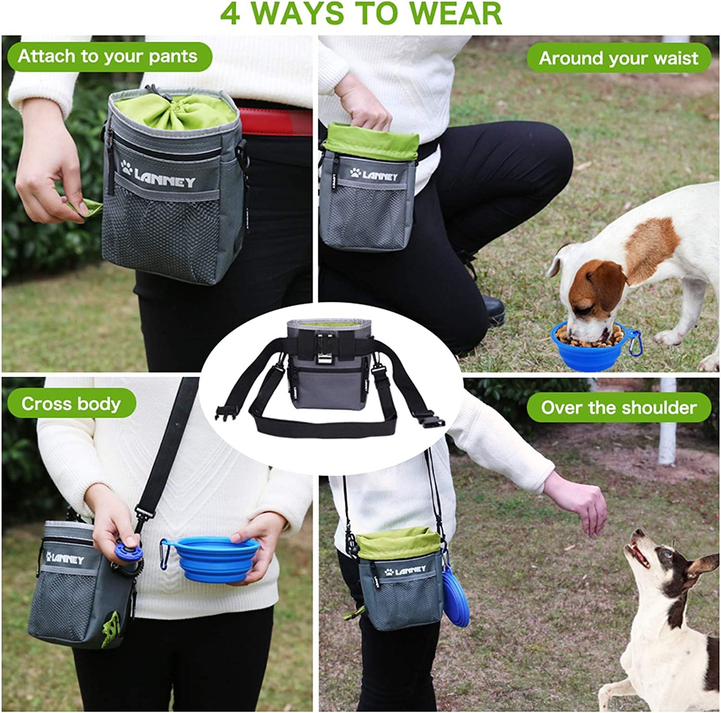 Dog Treat Pouch Treat Bag with Adjustable Belt & Poop Bag Dispenser